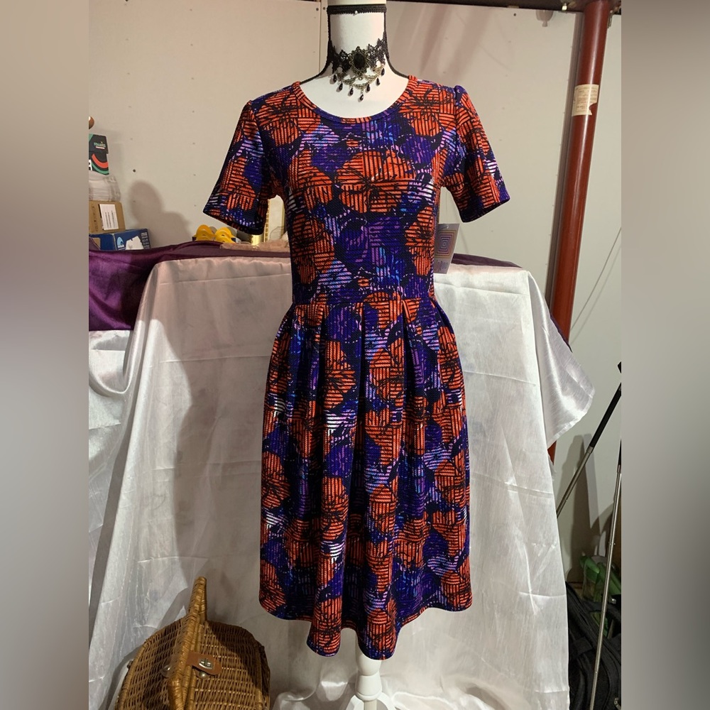 Lularoe Amelia Blue Red Floral Dress